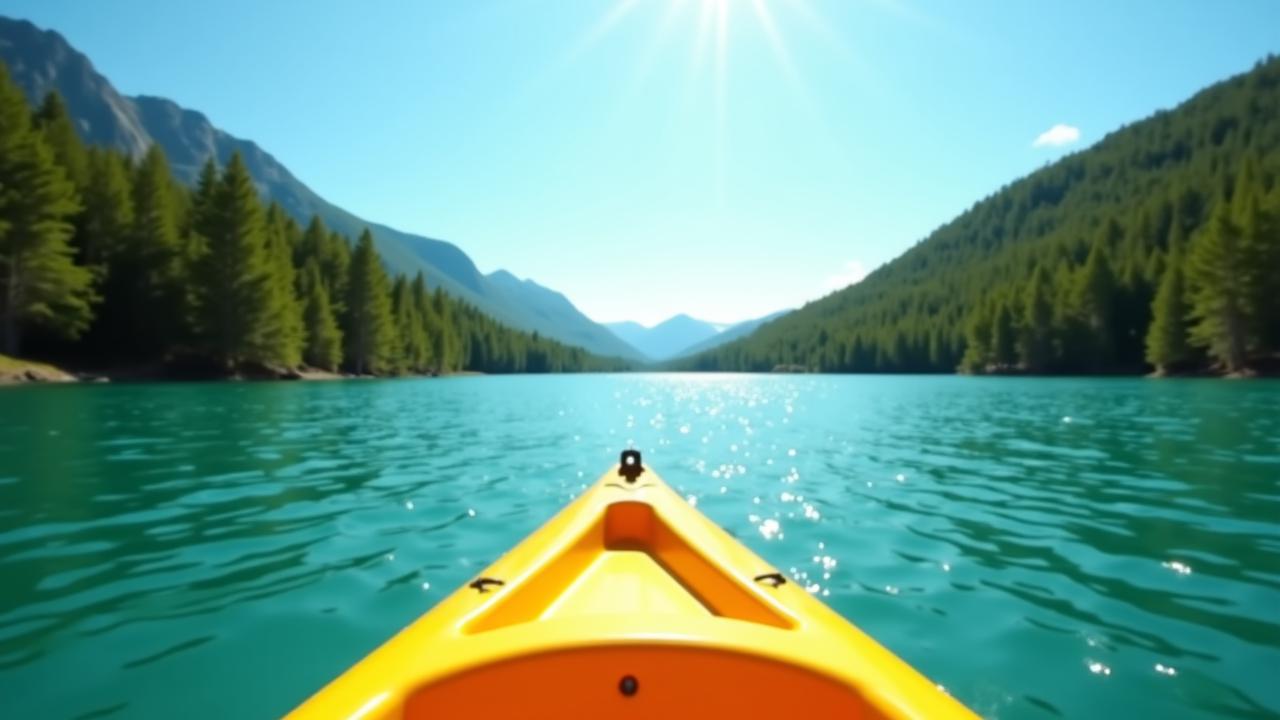 Vista desde un kayak en un lago cristalino cerca de Madrid